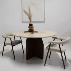 Eettafel Donkerbruin Hout - Marmer - Ø130x76cm - Danae