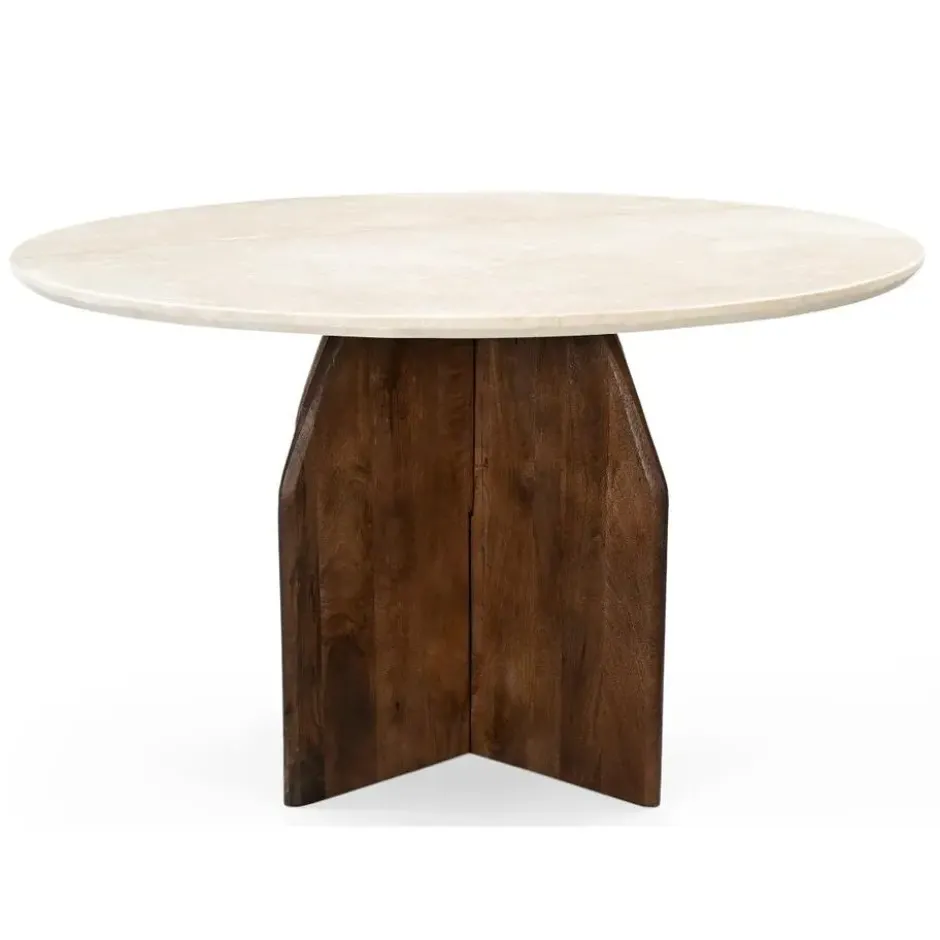 Eettafel Donkerbruin Hout - Marmer - Ø130x76cm - Danae