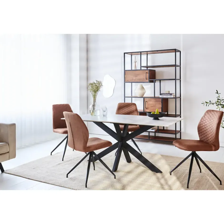 Eettafel Edin 210x100 cm marmerlook wit - Stoneware - Wit