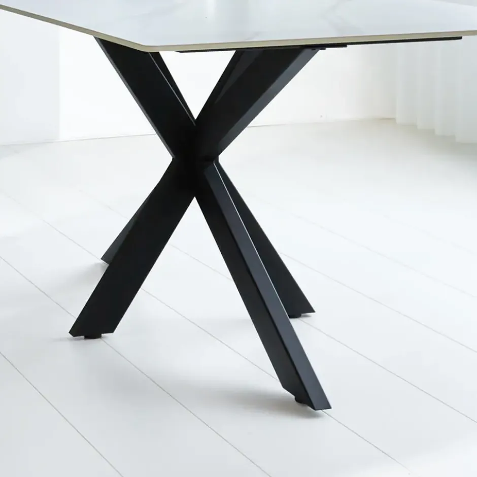 Eettafel Edin 210x100 cm marmerlook wit - Stoneware - Wit