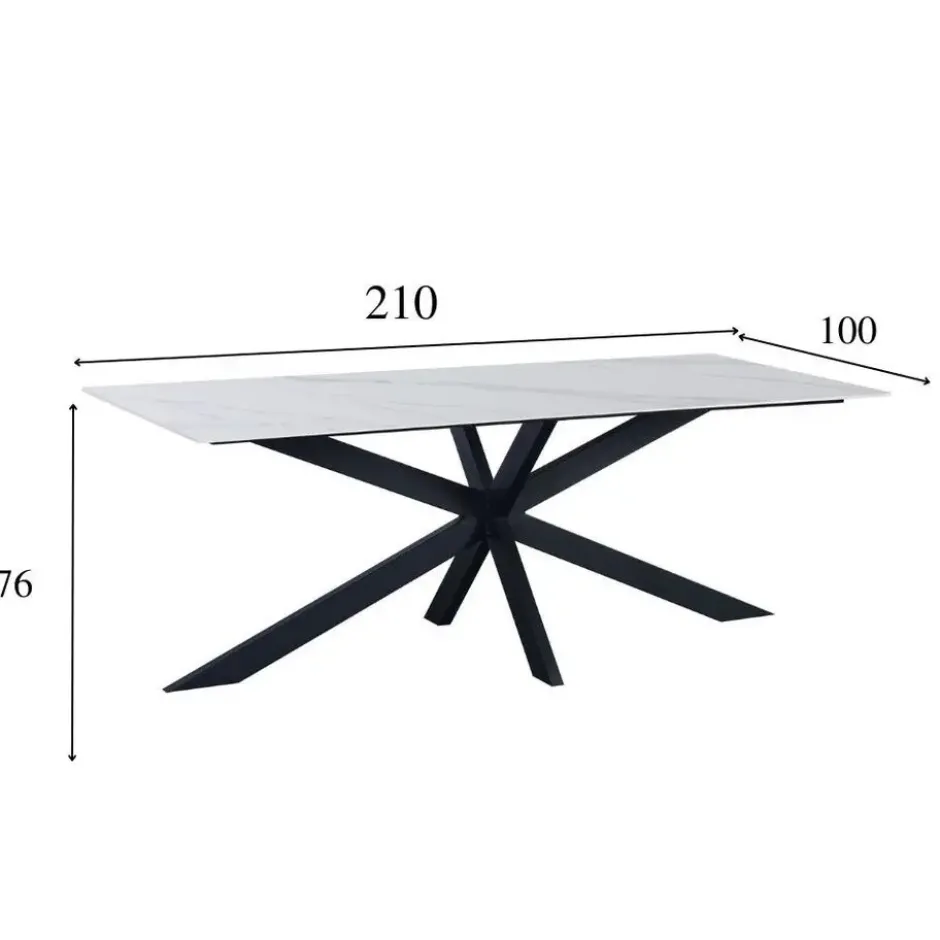 Eettafel Edin 210x100 cm marmerlook wit - Stoneware - Wit