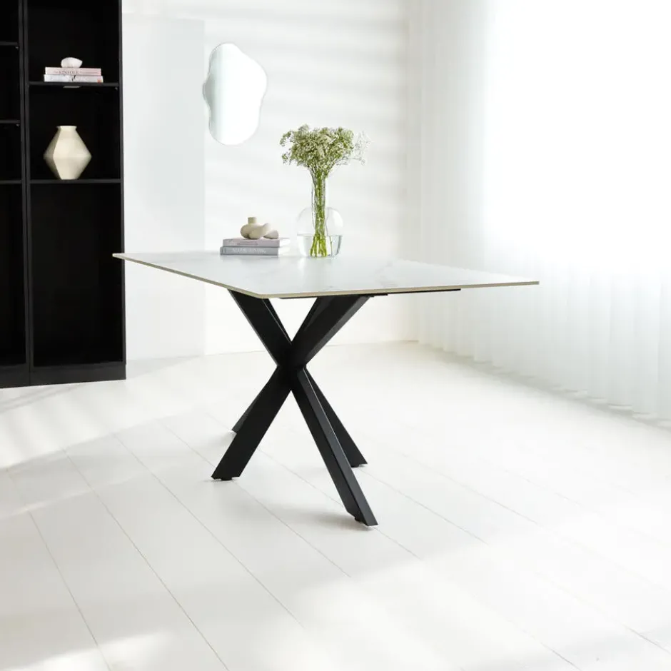 Eettafel Edin 210x100 cm marmerlook wit - Stoneware - Wit