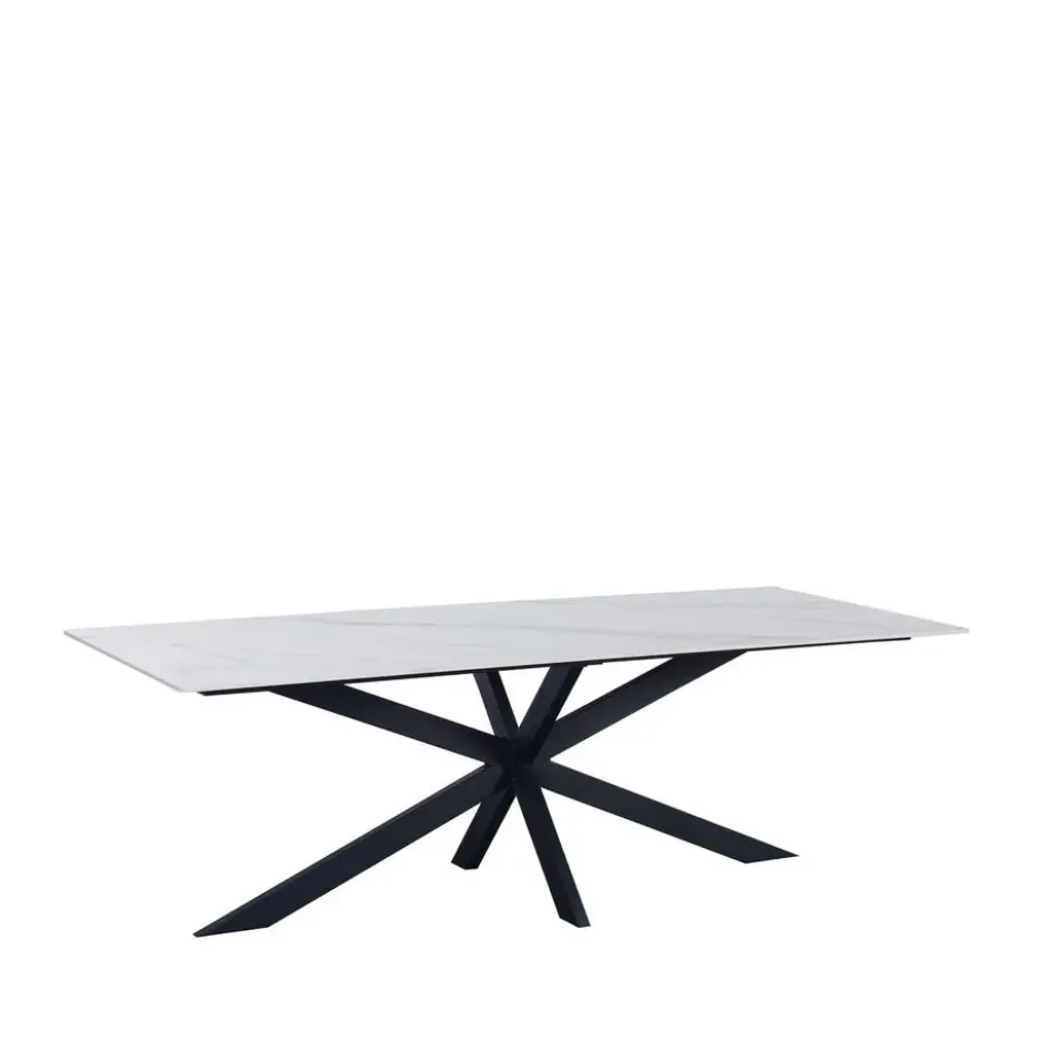 Eettafel Edin 210x100 cm marmerlook wit - Stoneware - Wit