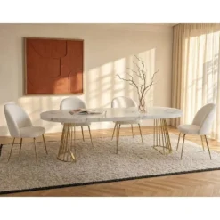 Eettafel FIRELA - Uitschuifbaar - Wit Goudkleurig Hout paneel