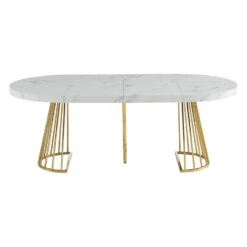 Eettafel FIRELA - Uitschuifbaar - Wit Goudkleurig Hout paneel