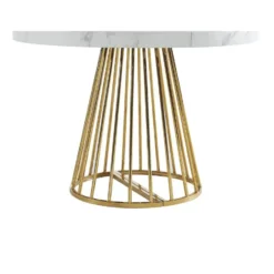 Eettafel FIRELA - Uitschuifbaar - Wit Goudkleurig Hout paneel