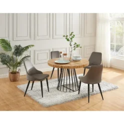 Eettafel FIRELA - Uitschuifbaar - Zwart Natuurlijk licht Hout paneel