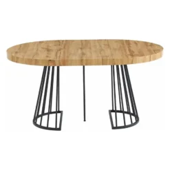 Eettafel FIRELA - Uitschuifbaar - Zwart Natuurlijk licht Hout paneel