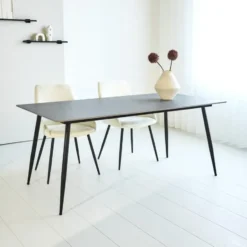 Eettafel Jules 150x80 cm marmerlook grijs - Stoneware - Grijs
