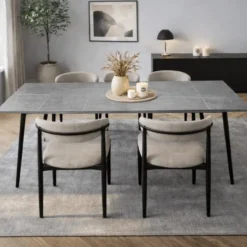 Eettafel Jules 150x80 cm marmerlook grijs - Stoneware - Grijs