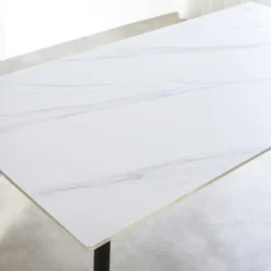 Eettafel Jules 150x80 cm marmerlook wit - Stoneware - Wit