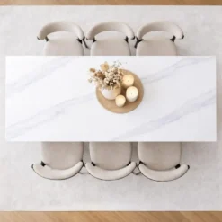 Eettafel Jules 150x80 cm marmerlook wit - Stoneware - Wit