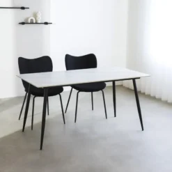 Eettafel Jules 150x80 cm marmerlook wit - Stoneware - Wit