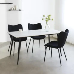 Eettafel Jules 150x80 cm marmerlook wit - Stoneware - Wit