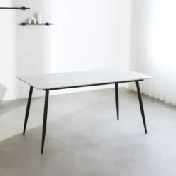 Eettafel Jules 150x80 cm marmerlook wit - Stoneware - Wit