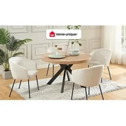 Eettafel KOMONI - 170 cm 220 cm 120 cmx120 cm - Natuurlijk licht Hout paneel