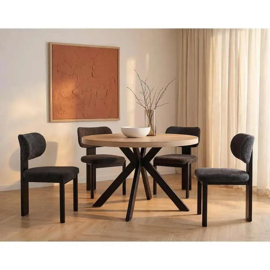 Eettafel KOMONI - 170 cm 220 cm 120 cmx120 cm - Natuurlijk licht Hout paneel