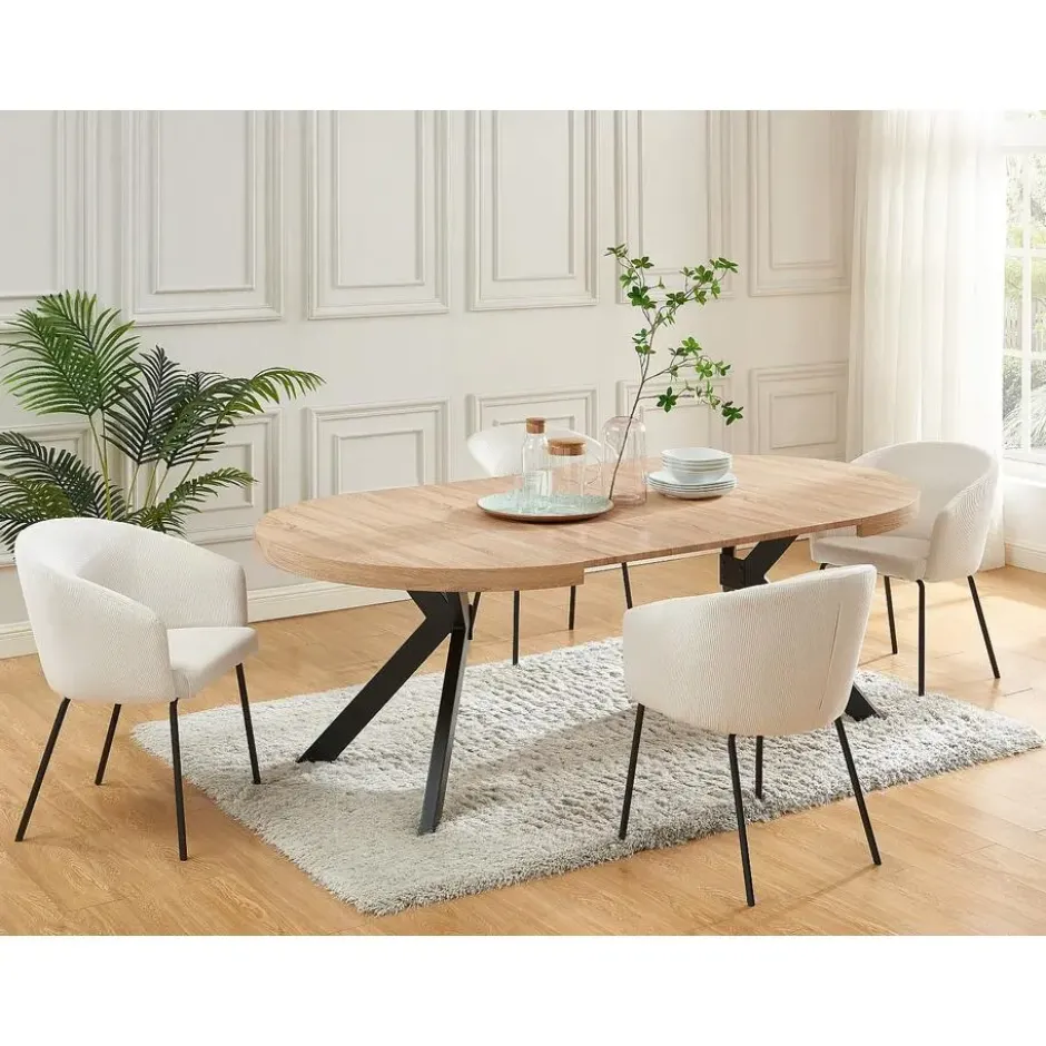 Eettafel KOMONI - 170 cm 220 cm 120 cmx120 cm - Natuurlijk licht Hout paneel