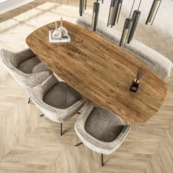 Eettafel Naturel Mangohout Ovaal - 215x105x77cm - Wave
