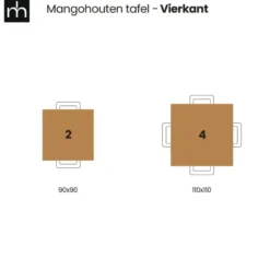 Eettafel Nova Vierkant 90x90cm Donkerbruin Vierkant