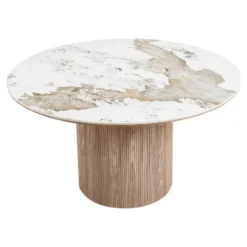 Eettafel Rond - Keramisch Wit/Bruin - Ø140x76cm - Athens