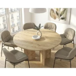 Eettafel TOPANIA - 138 cmx138 cm - Natuurlijk licht Hout paneel