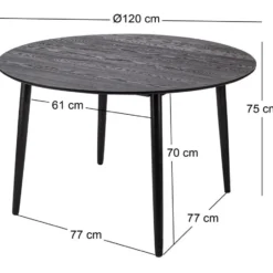 Eettafel voor 6 personen van massief grenen D120