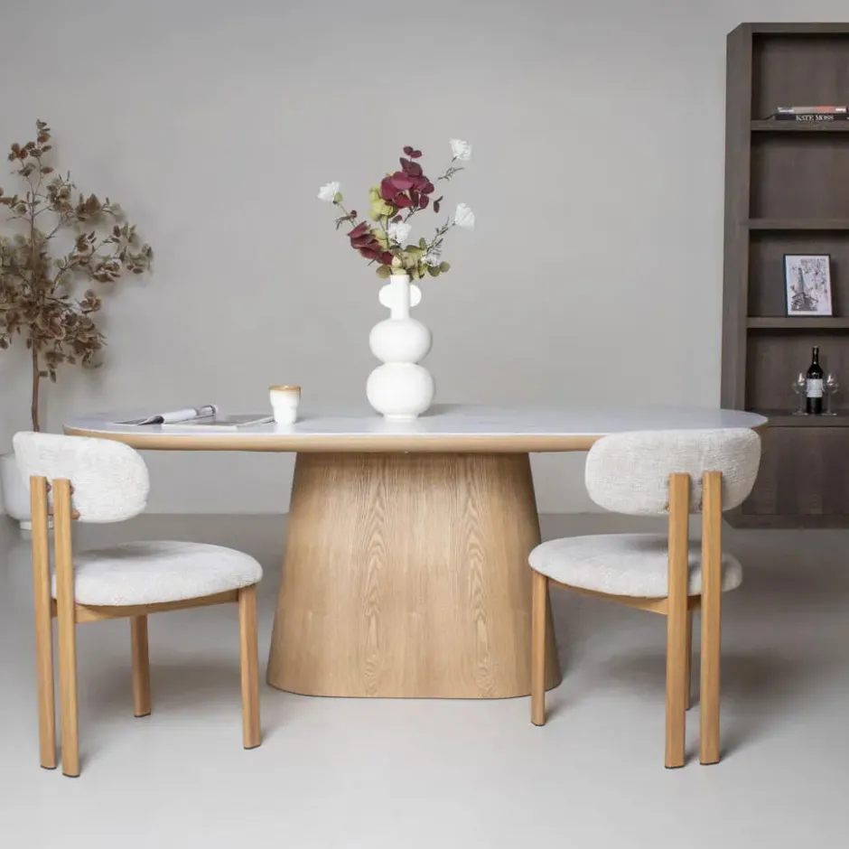 Eettafel Wit Keramiek/Naturel - 200x90x77cm - Alba