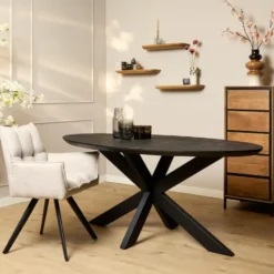 Eettafel Zwart Hout/Metaal - 180x90x76cm - Brandy