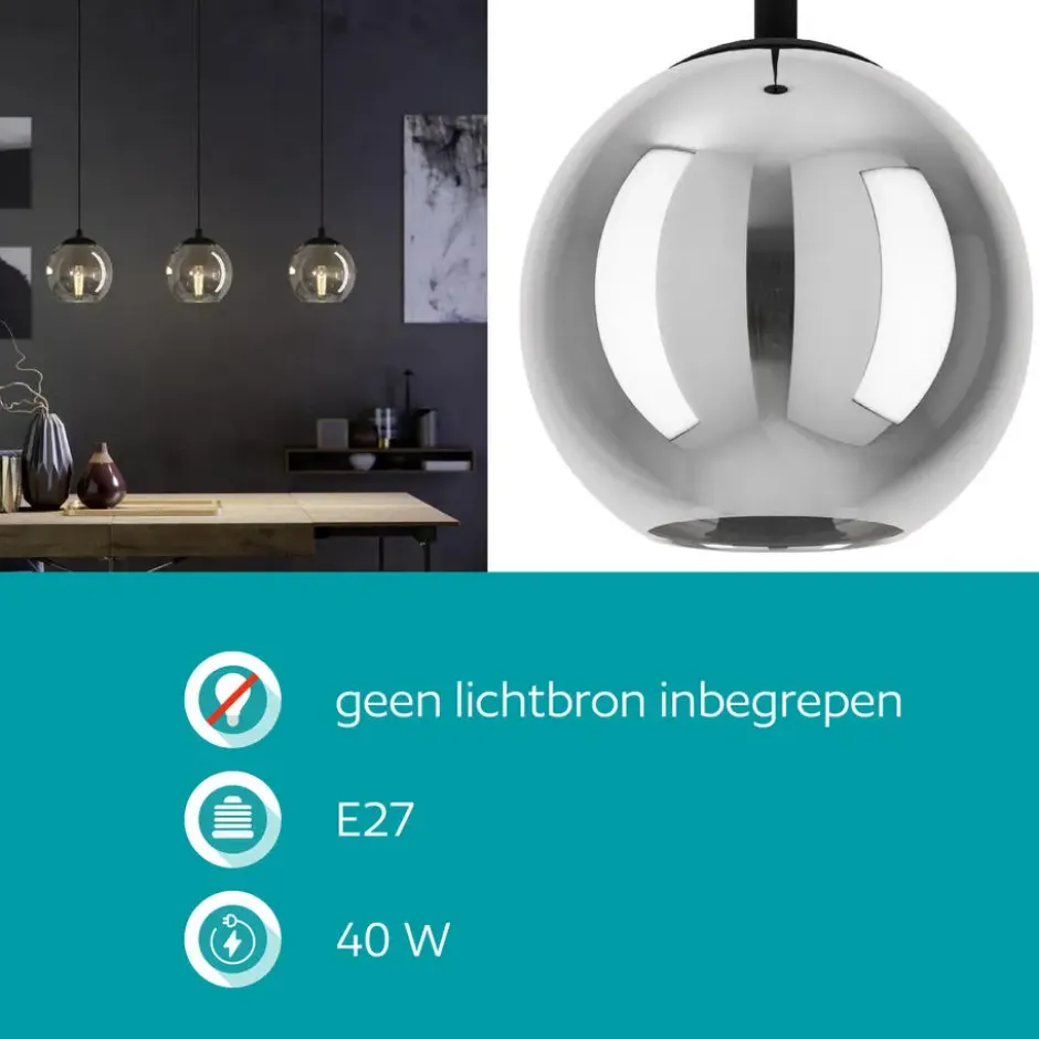 EGLO Ariscani Hanglamp - E27 - 76,5 cm - Zwart - Rookglas