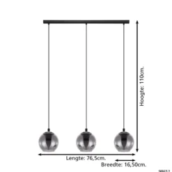 EGLO Ariscani Hanglamp - E27 - 76,5 cm - Zwart - Rookglas