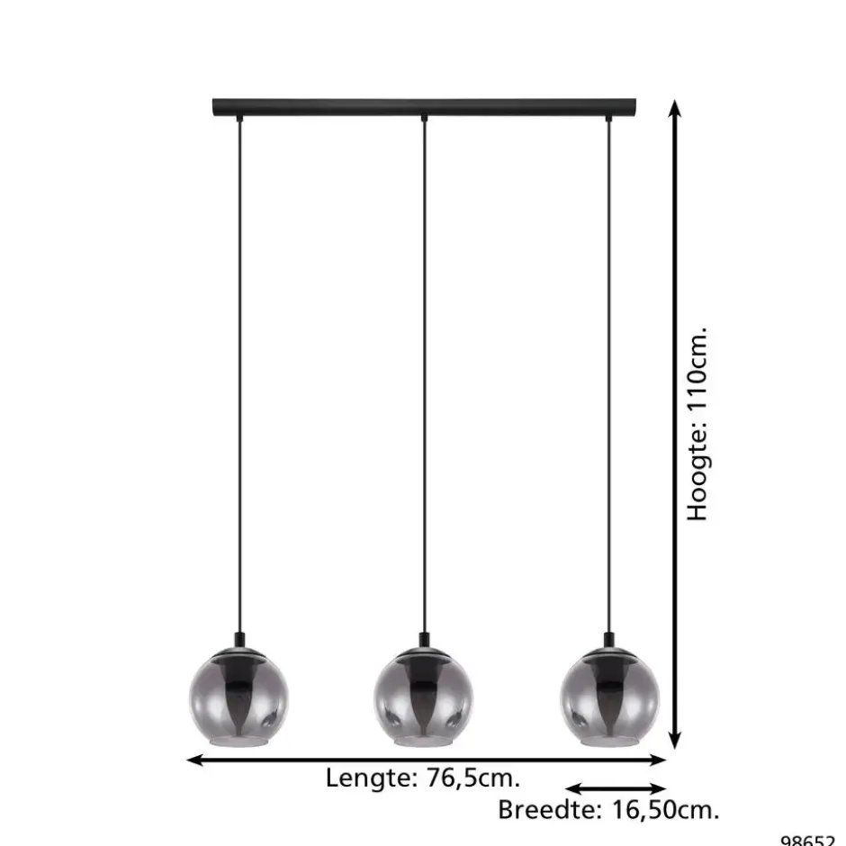 EGLO Ariscani Hanglamp - E27 - 76,5 cm - Zwart - Rookglas