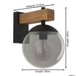EGLO Bufalata Wandlamp - buitenverlichting - E27 - Zwart, bruin