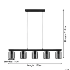 EGLO Cadley Hanglamp - E27 - 121 cm - Rookglas - Smoke - Zwart