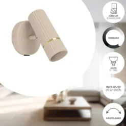 EGLO Caminia Wandlamp - GU10 - 15,5 cm - Zandkleur/Beige/Goud
