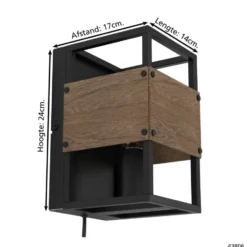 EGLO Evesham Wandlamp - E27 - 24 cm - Zwart/Bruin - Hout