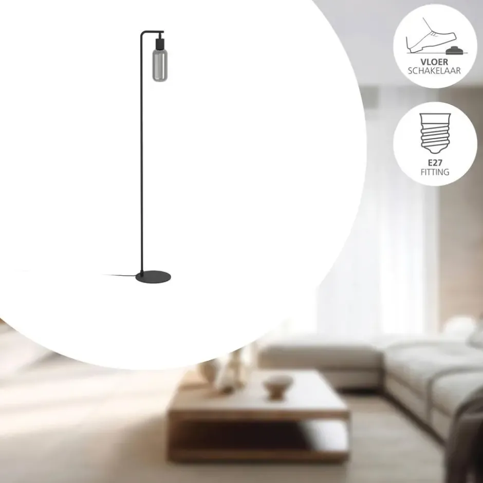 EGLO Majone vloerlamp - E27 - Smoke glas - 151 cm - Zwart