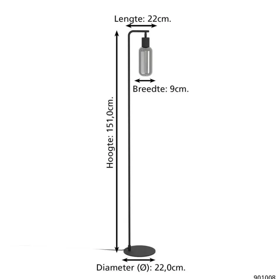 EGLO Majone vloerlamp - E27 - Smoke glas - 151 cm - Zwart