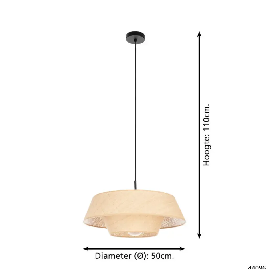 EGLO Marford Hanglamp - E27 - Ø 50 cm - Zwart/Natuur/Raffia