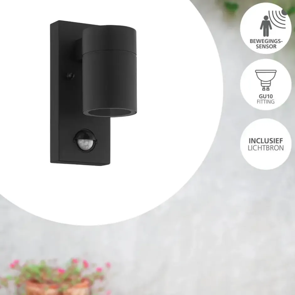 EGLORiga5WandlampBuiten-Sensor-GU10-16,5cm-Sensor-Zwart