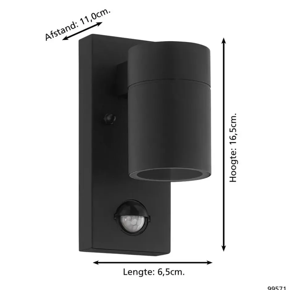 EGLORiga5WandlampBuiten-Sensor-GU10-16,5cm-Sensor-Zwart