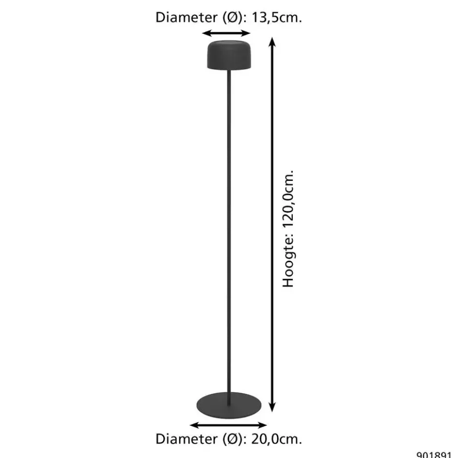 EGLO Roccanova-L Vloerlamp - Solar - 120 cm - Zwart - Oplaadbaar