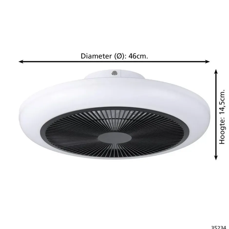 EGLO Sayulita 1 Plafondlamp met ventilator - 46 cm - Zwart/Wit - 3 Standen