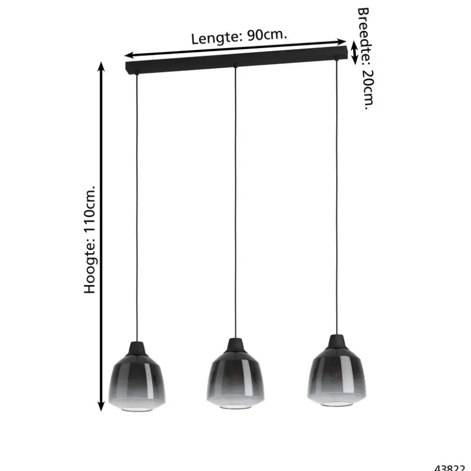 EGLO Sedbergh Hanglamp - E27 - 90 cm - Zwart - Glas