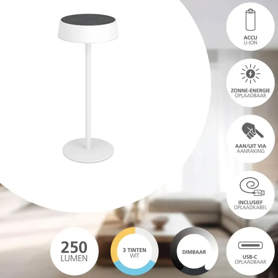 EGLO Simeri Tafellamp Buiten - Solar - 31 cm - Wit - Oplaadbaar