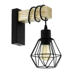 EGLO Townshend 5 Wandlamp - E27 - 27,5 cm - Hout - Zwart/Bruin