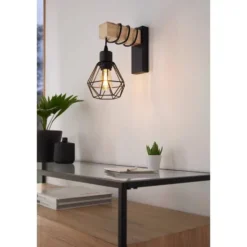 EGLO Townshend 5 Wandlamp - E27 - 27,5 cm - Hout - Zwart/Bruin