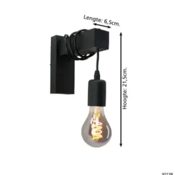 EGLO Townshend Wandlamp - E27 - Hout/Staal - Zwart
