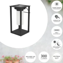EGLO Usigni Solar Tafellamp - 28 cm - Zwart/Wit