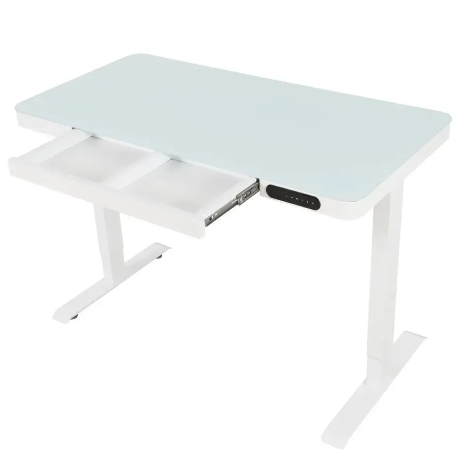 Elektrisch verstelbaar bureau / thuiswerkplek - 120x60 cm - Glas wit